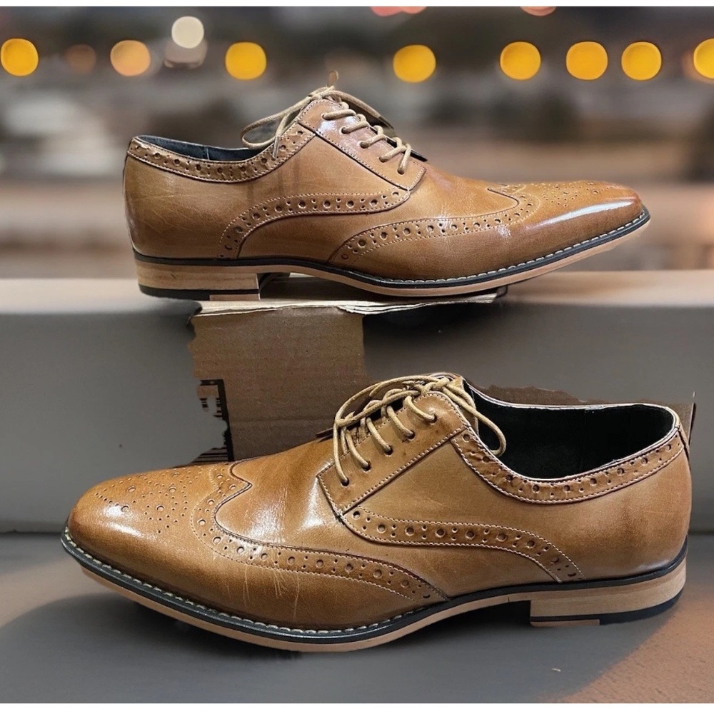 Stacy Adams Tinsley Wingtip Oxford Mens Shoes Tan Lace Up 25092-240 Size 10.5